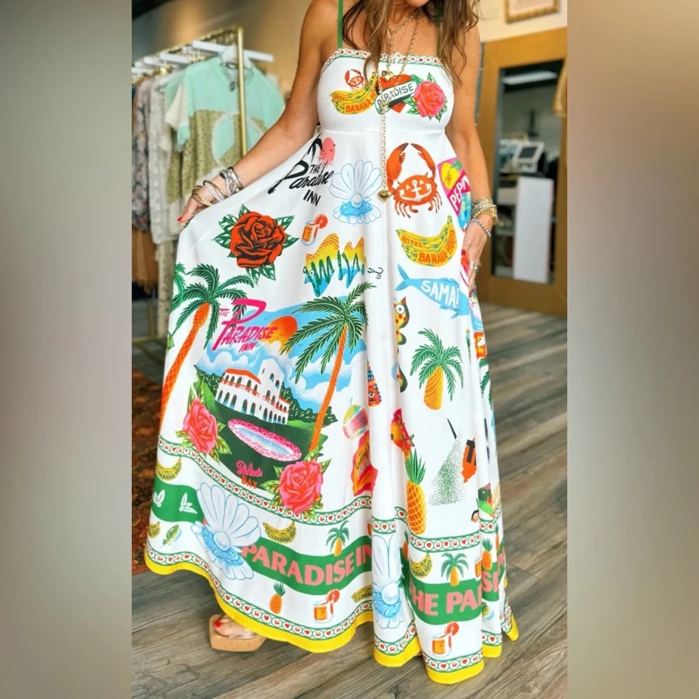 Cute Tropical Novelty Print Sleeveless Maxi Dress 🦀 - Picture 4 of 16